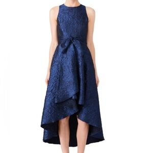 Shoshanna Midnight Preuss Navy Blue Jacquard High Low Dress excellent condition